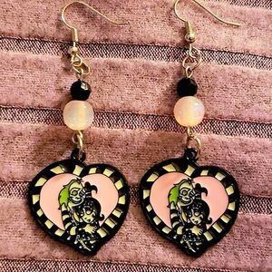 Handmade Beetlejuice Glitter Beaded Dangle Earrings